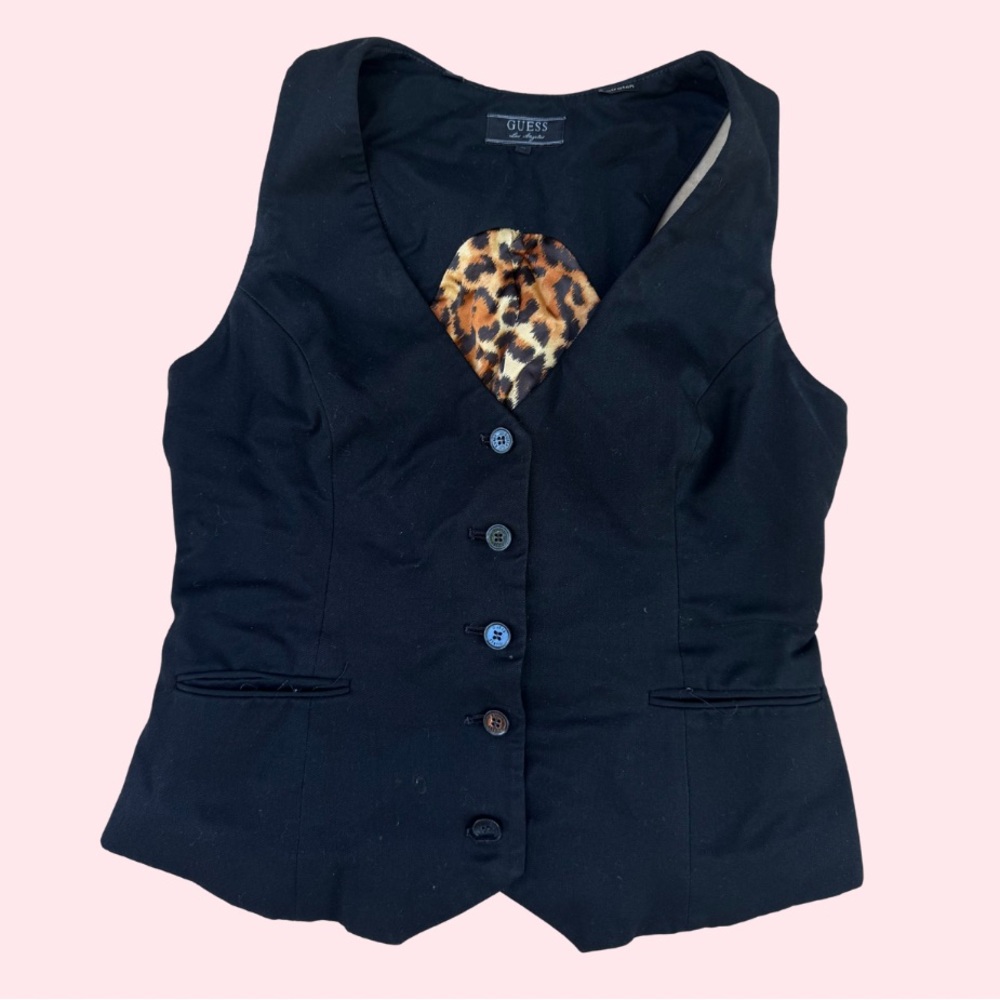Vintage Guess y2k black vest with leopard print lining